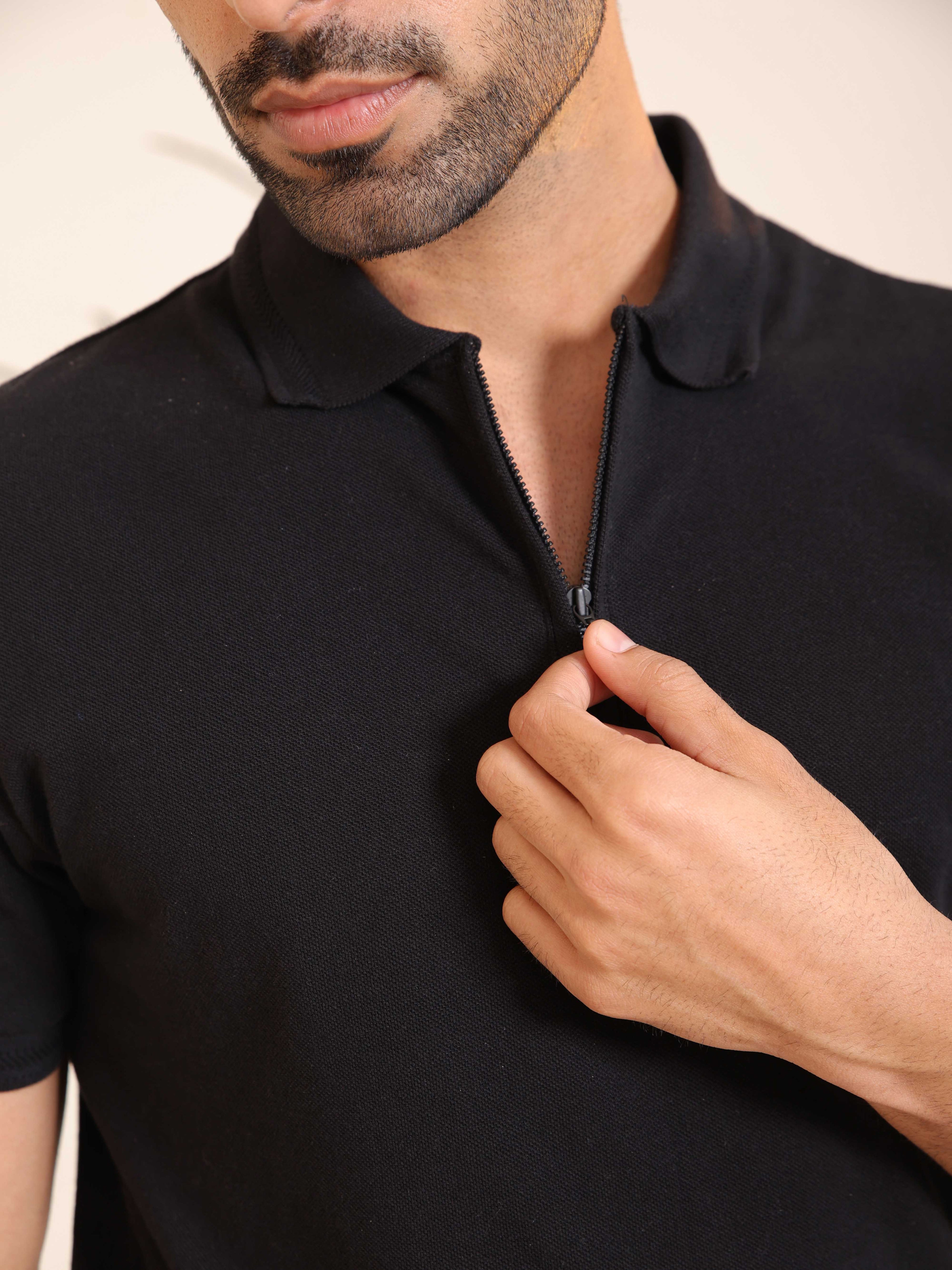 Half Zip Polo in Black