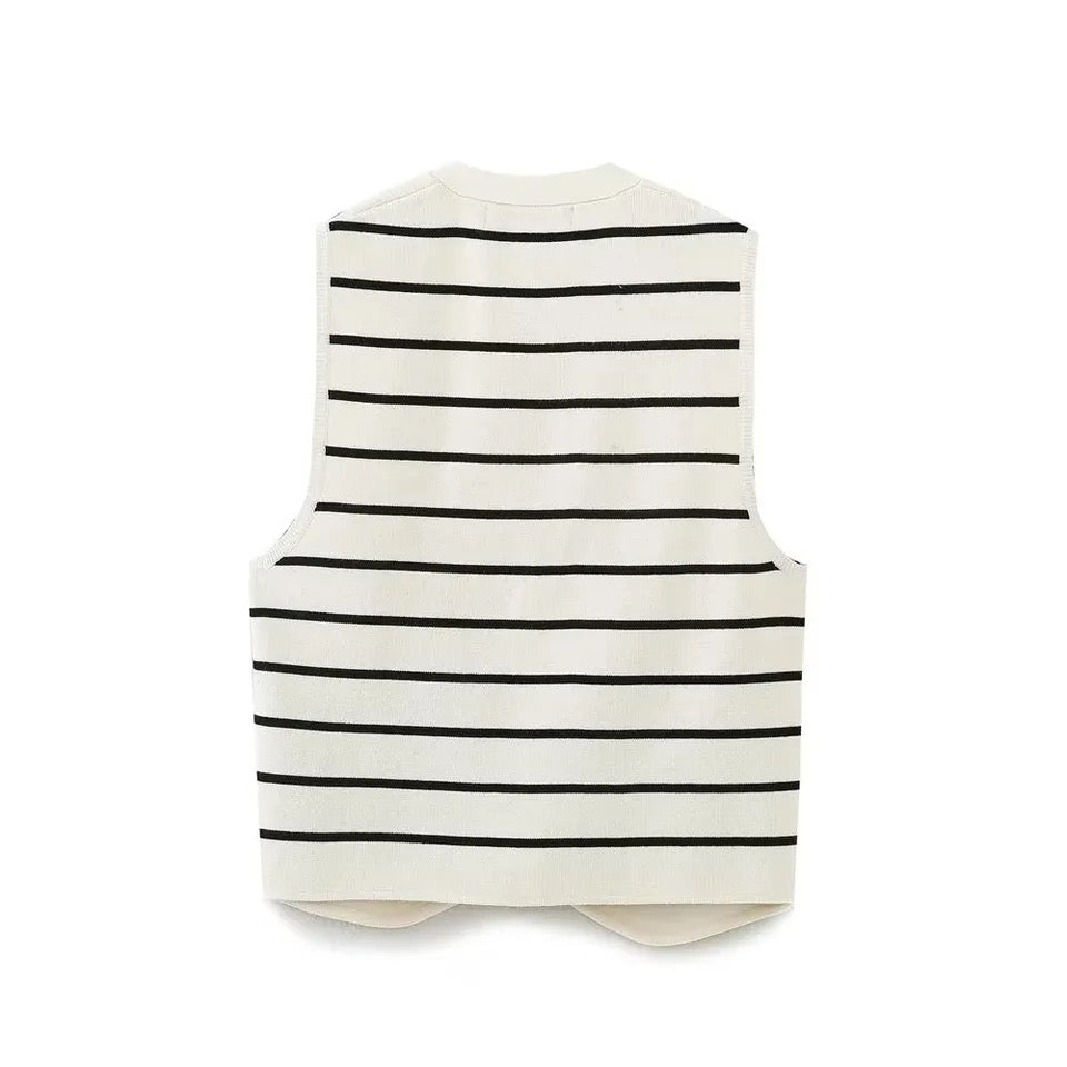 Dolo Statement Vest Summer Casual Tops - Striped