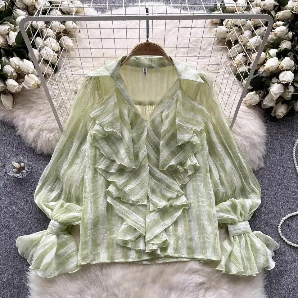 Freida Ruffled Blouse - Green