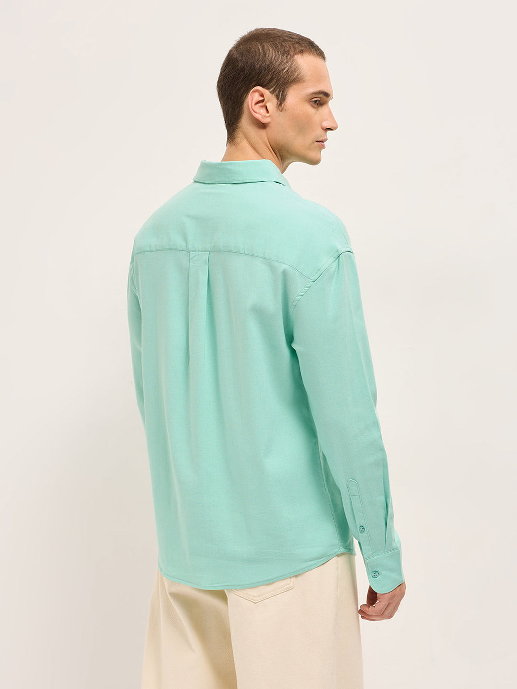 GERAZO - Teal Solid Cotton Blend Relaxed Fit Casual Shirt