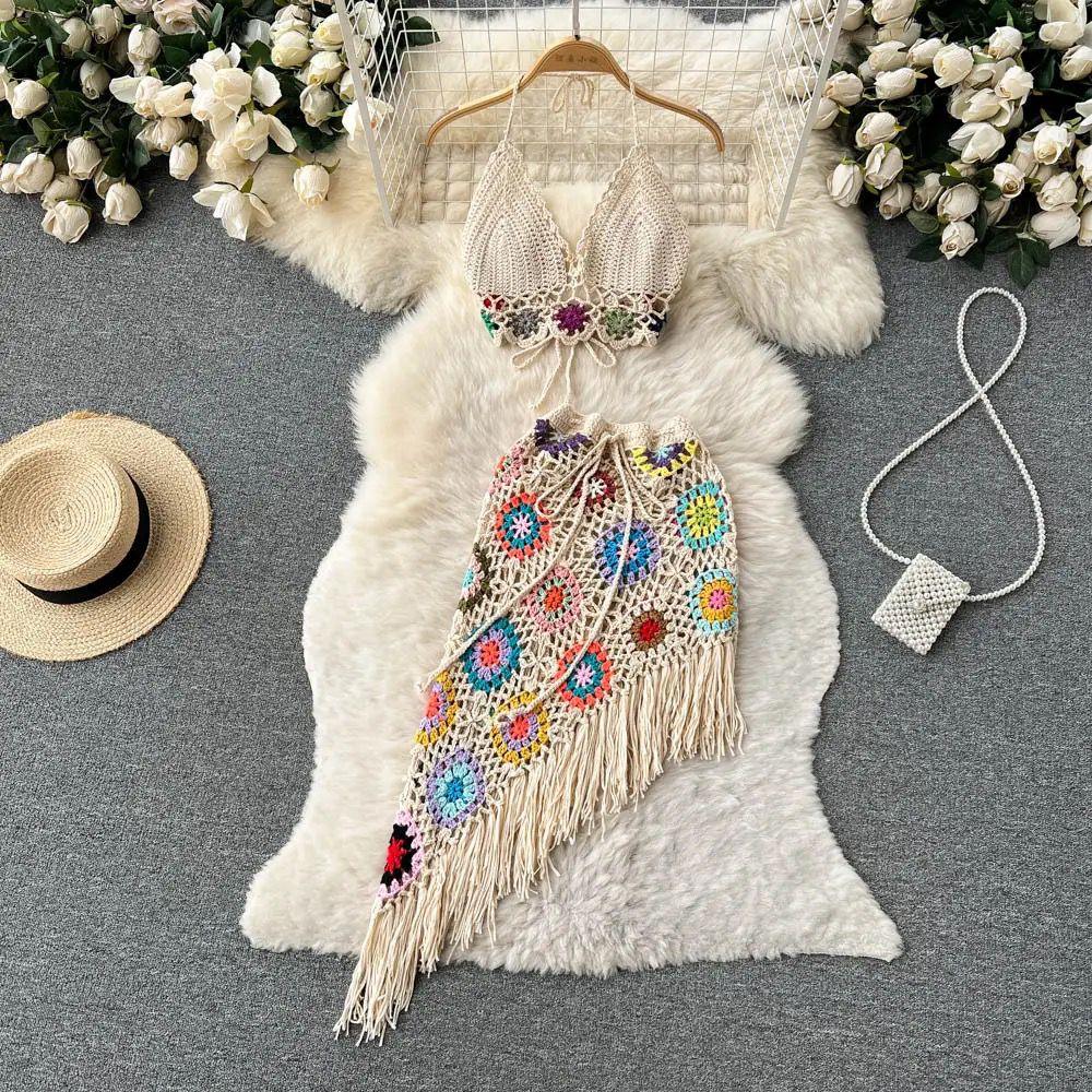 Janice Crochet Coord Set - Beige