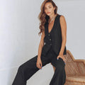 Reina Linen Coord Set - Black
