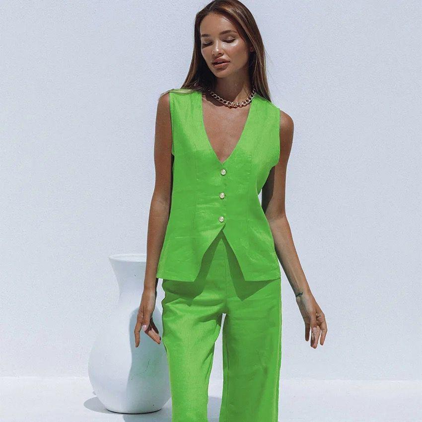 Reina Linen Coord Set - Green