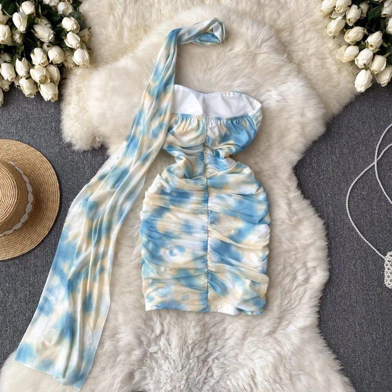 Gaelle Bodycon Mesh Dress - Blue