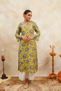 Green Hand Block Printed Chanderi Silk Kurta