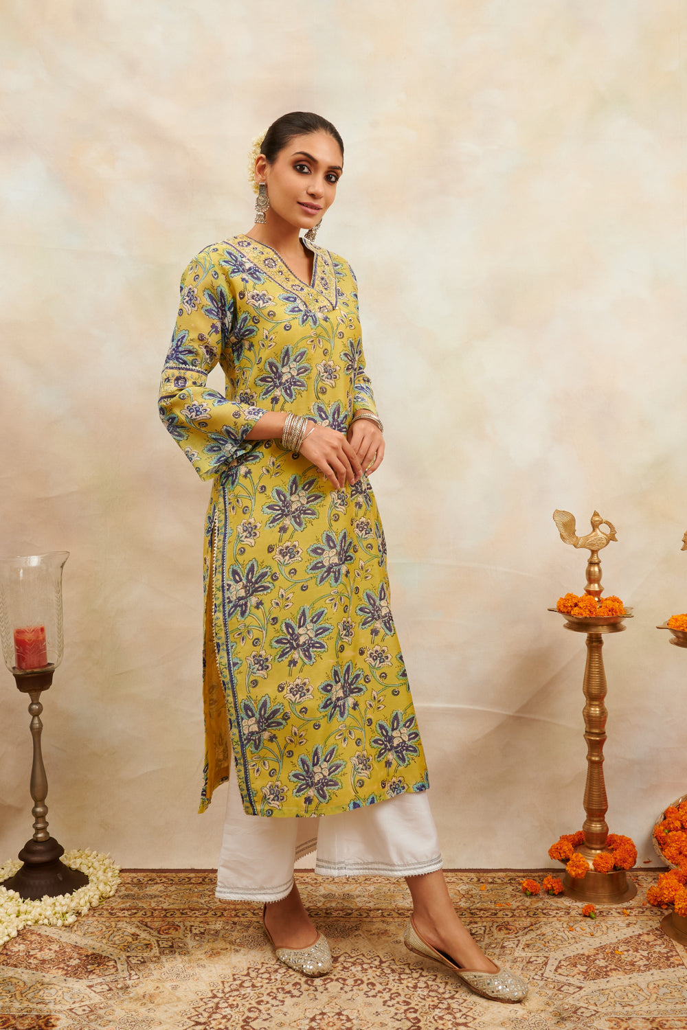 Green Hand Block Printed Chanderi Silk Kurta