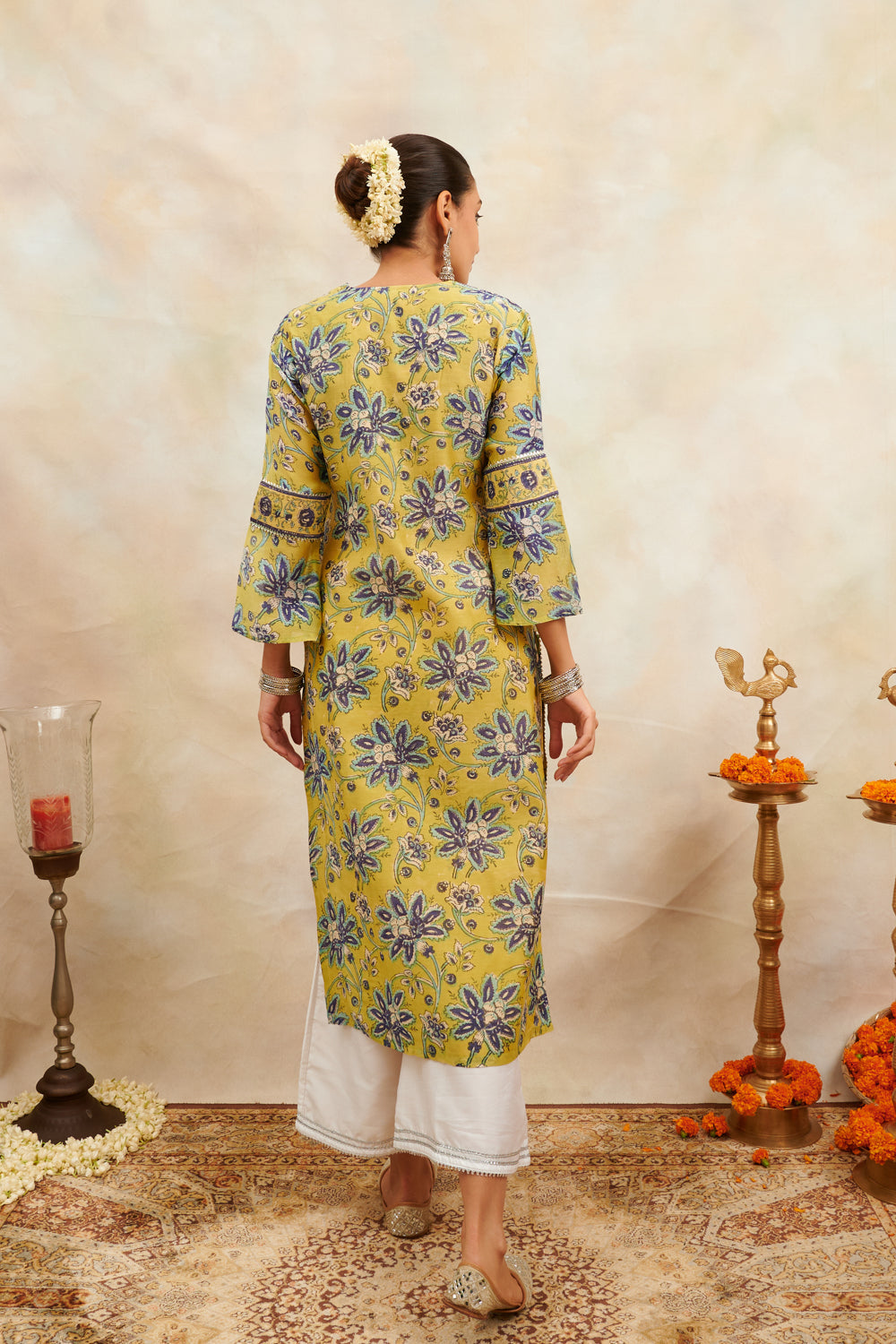 Green Hand Block Printed Chanderi Silk Kurta