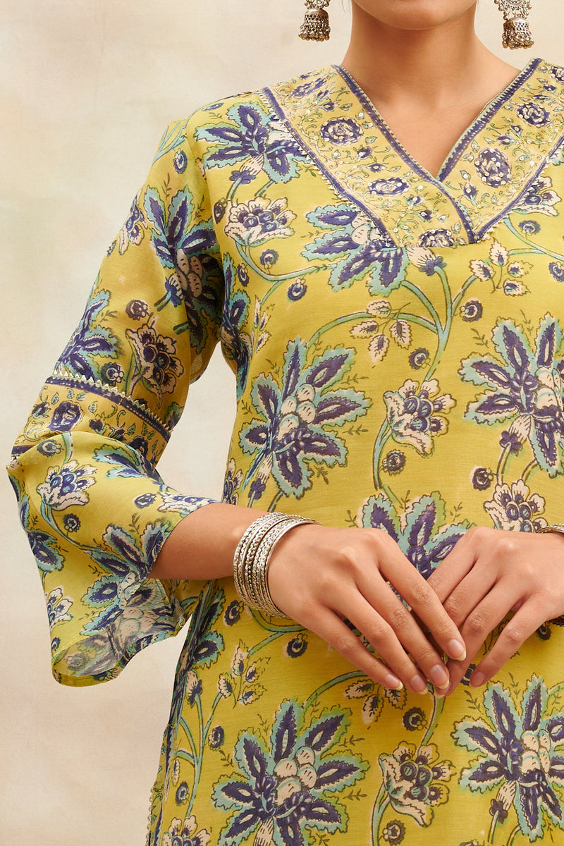 Green Hand Block Printed Chanderi Silk Kurta