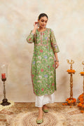 Green/Pink Hand Block Printed Chanderi Silk Kurta