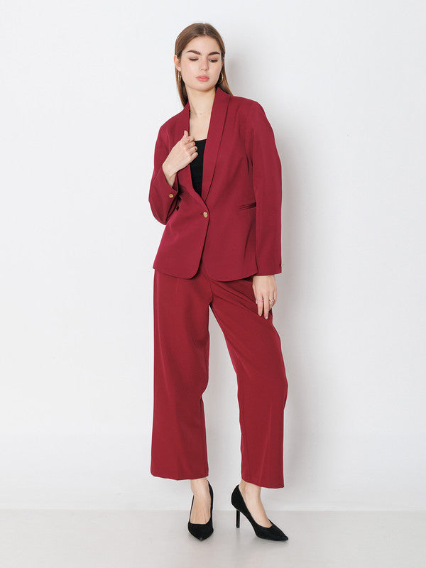 Maroon Solid Straight Trouser