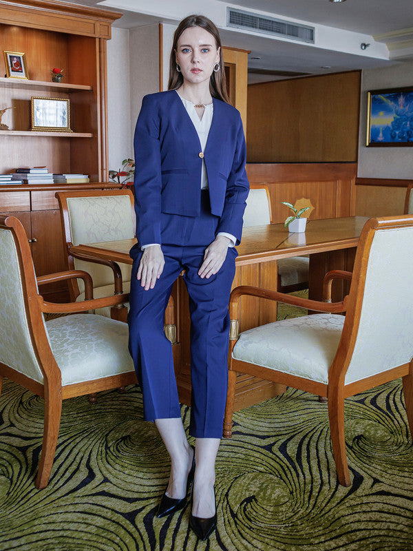 Navy Blue Solid Straight Trouser