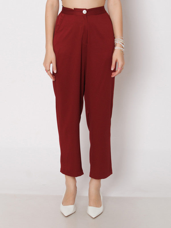 Maroon Solid Straight Trouser