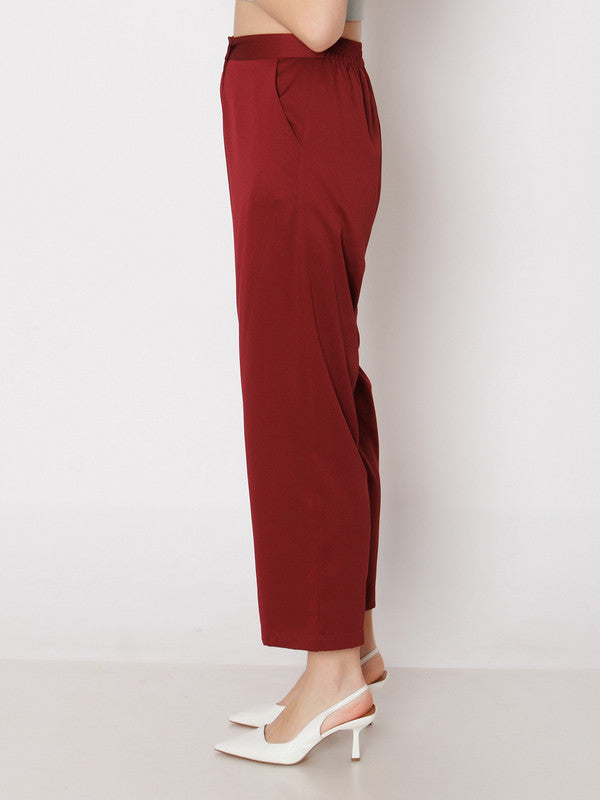 Maroon Solid Straight Trouser