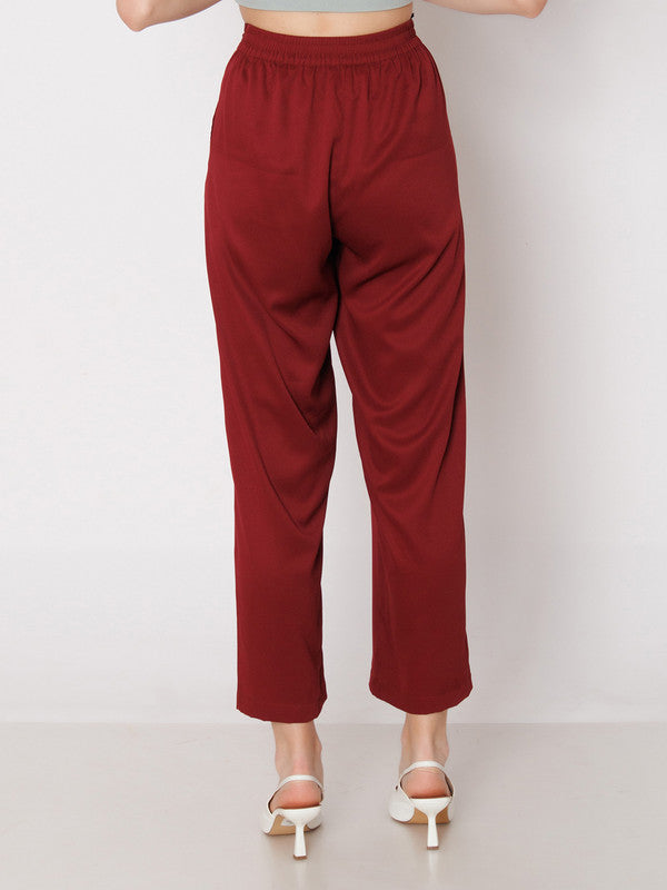 Maroon Solid Straight Trouser