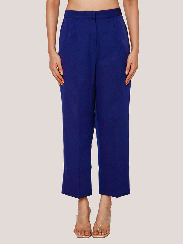 Navy Blue Solid Straight Trouser