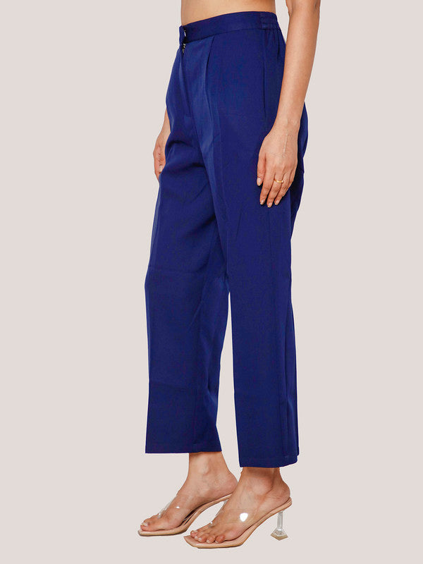 Navy Blue Solid Straight Trouser