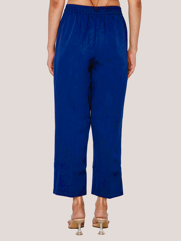 Navy Blue Solid Straight Trouser