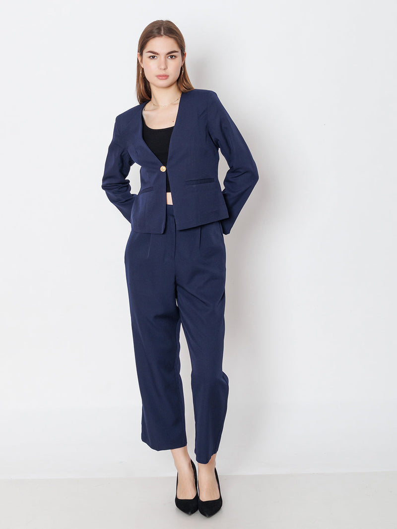 Navy Blue Solid Straight Trouser