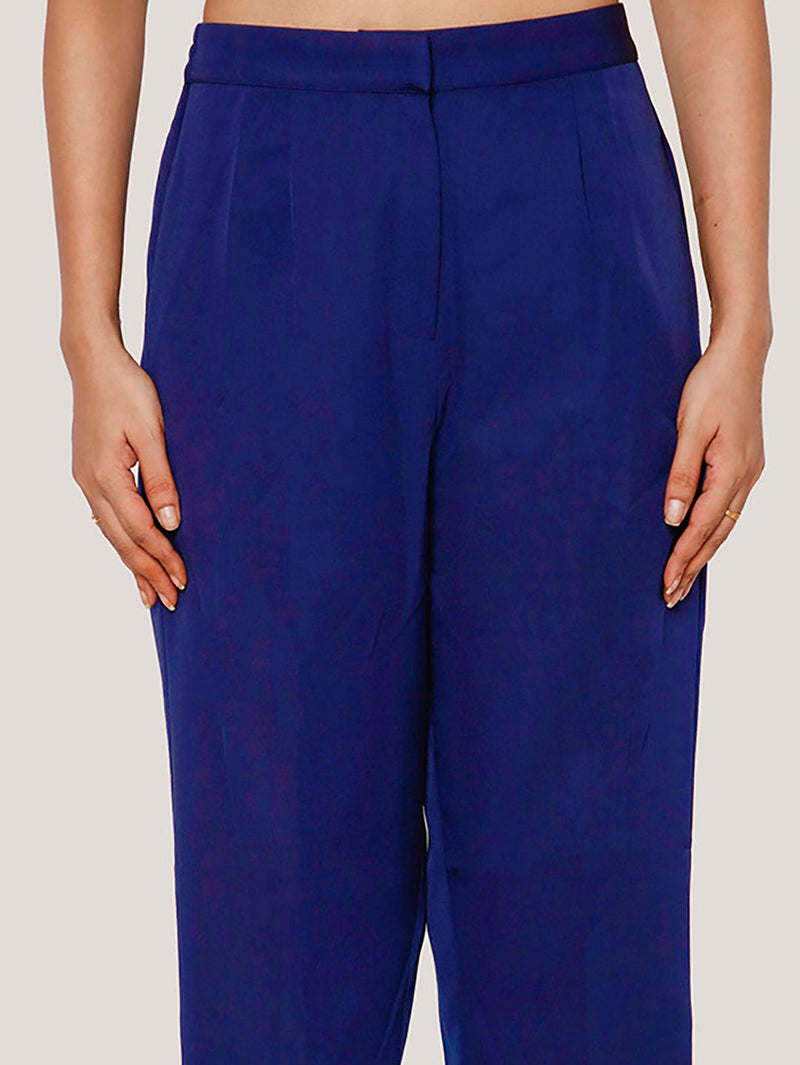 Navy Blue Solid Straight Trouser