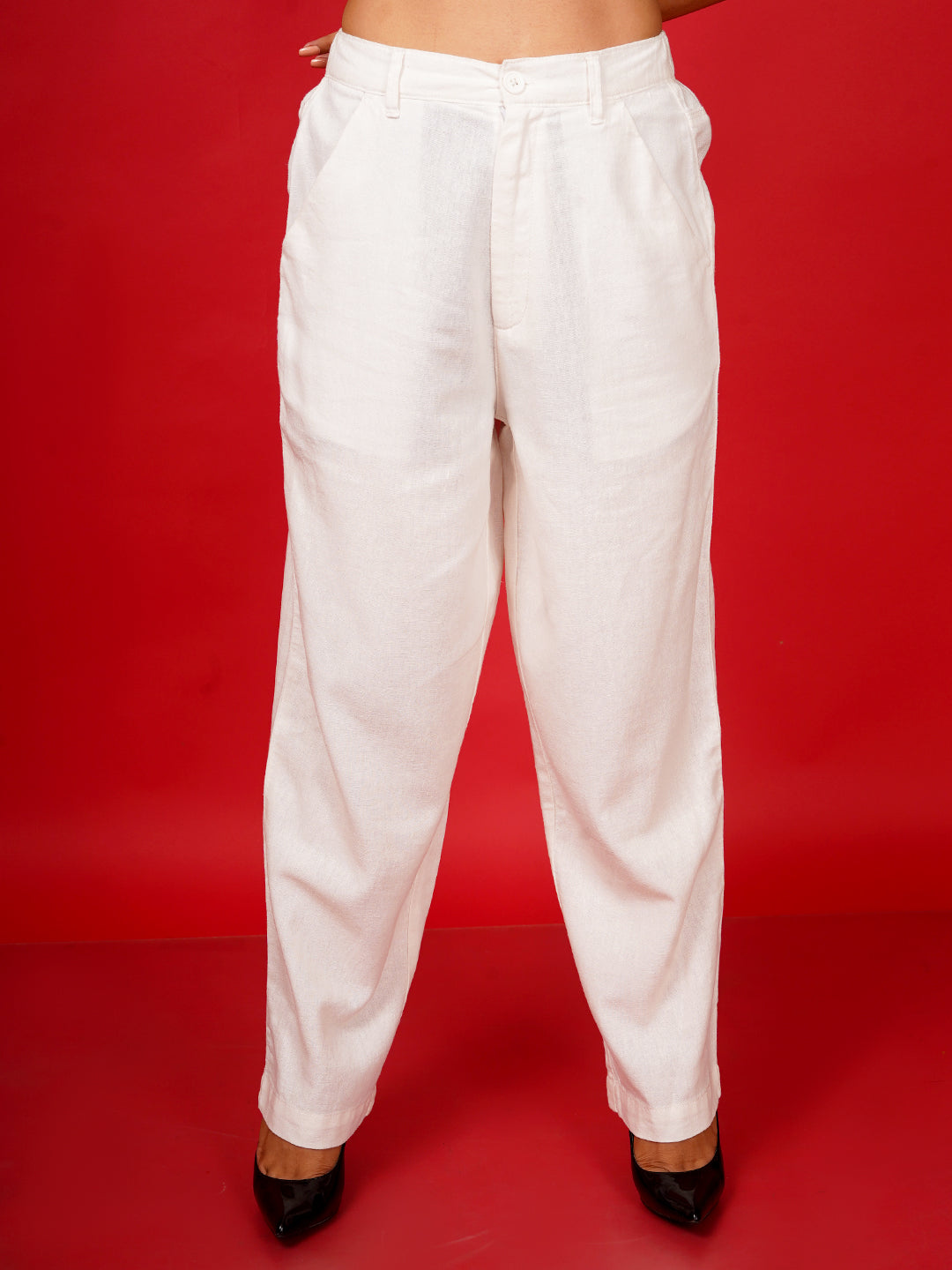 Off White Solid Parallel Trouser