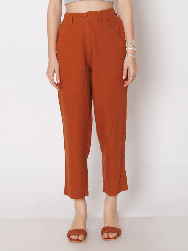 Brown Solid Parallel Trouser
