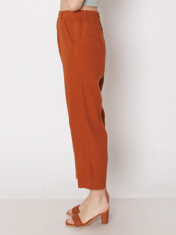 Brown Solid Parallel Trouser