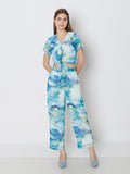 Blue & Green Abstract Printed Fitted Tie Up Top