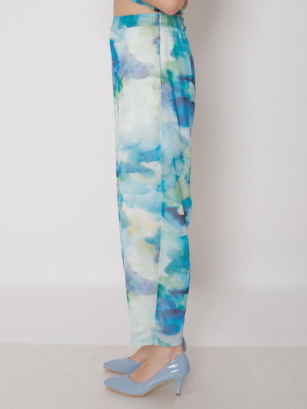 Blue Abstract Printed Straight Trouser