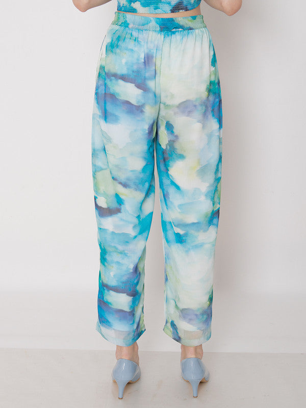 Blue Abstract Printed Straight Trouser