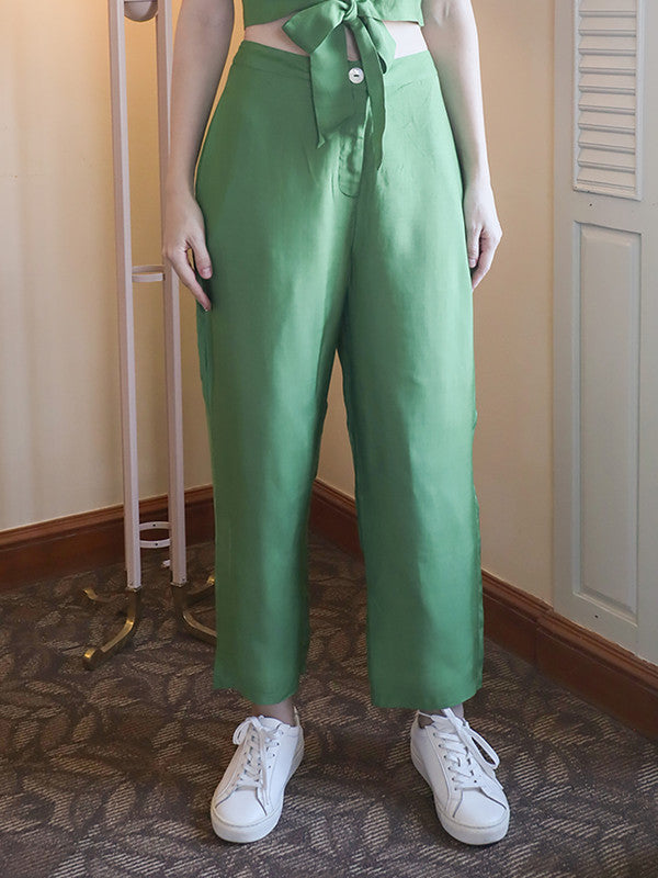 Green Solid Straight Trouser