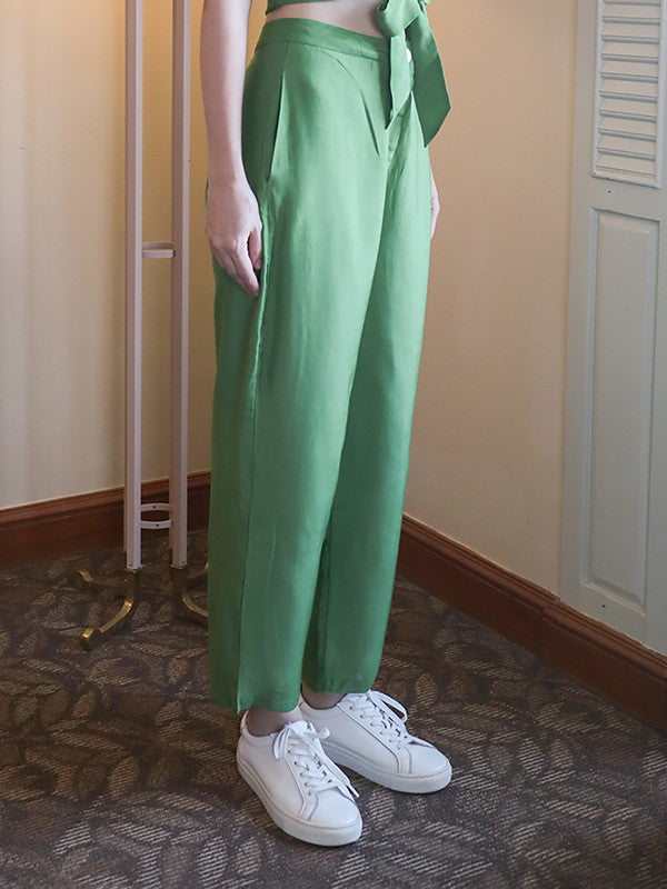 Green Solid Straight Trouser