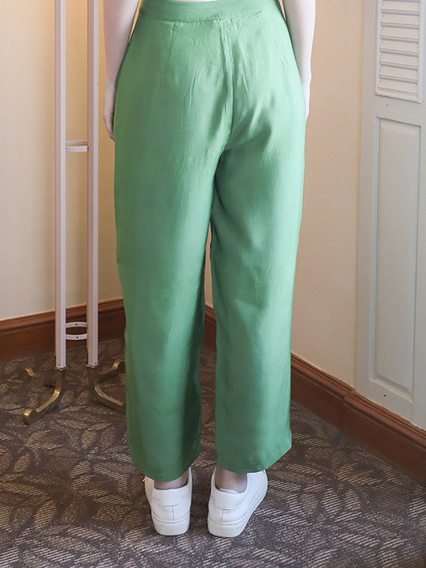 Green Solid Straight Trouser