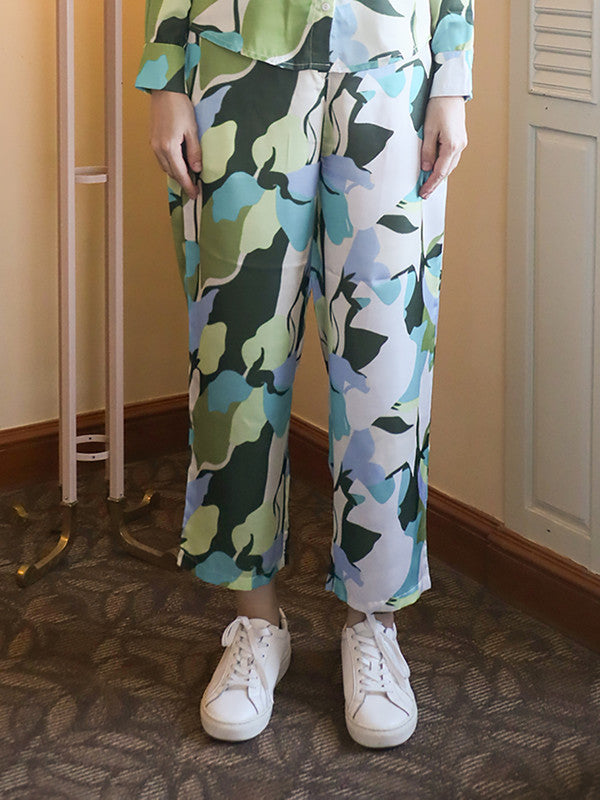 Off White Floral Printed Basic Trouser