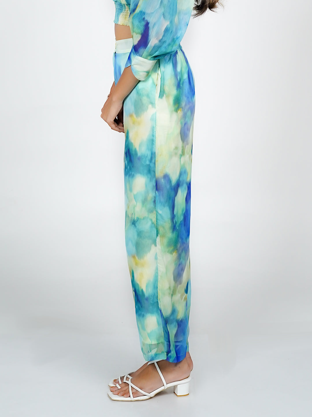Blue Abstract Print Parallel Trouser