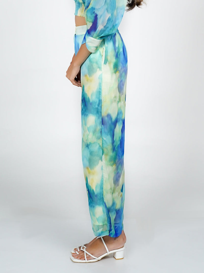 Blue Abstract Print Parallel Trouser