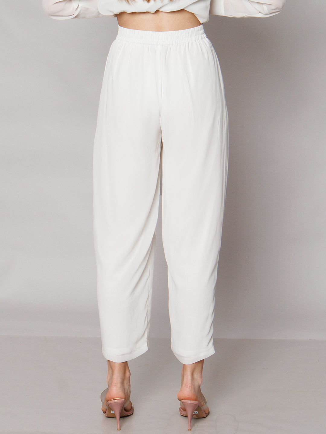 White Floral Print Straight Fit Trouser