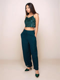 Green Solid High Waist Trouser