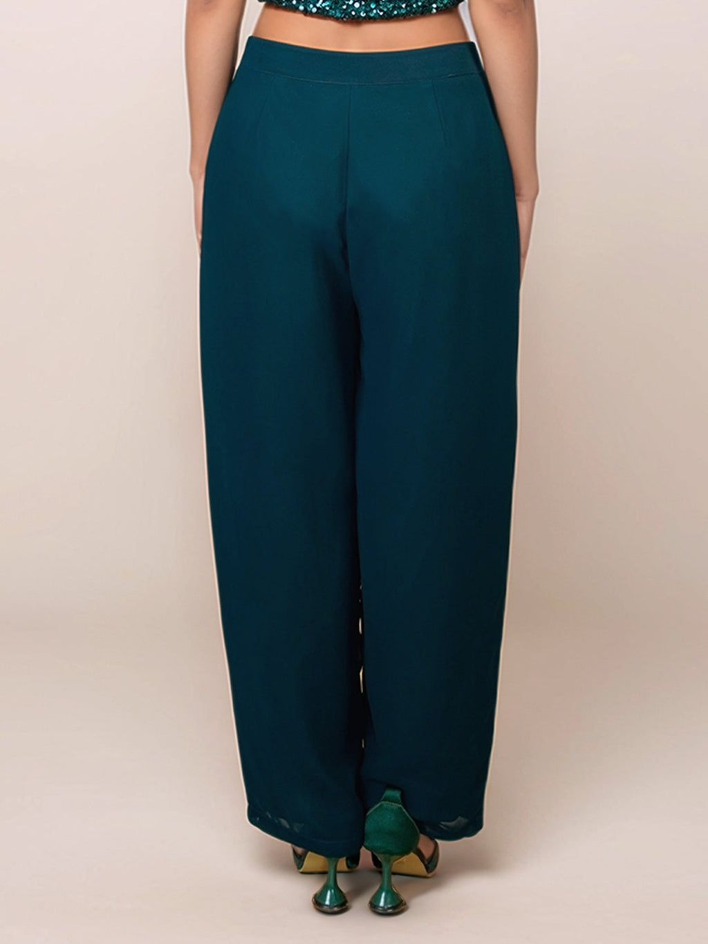 Green Solid High Waist Trouser