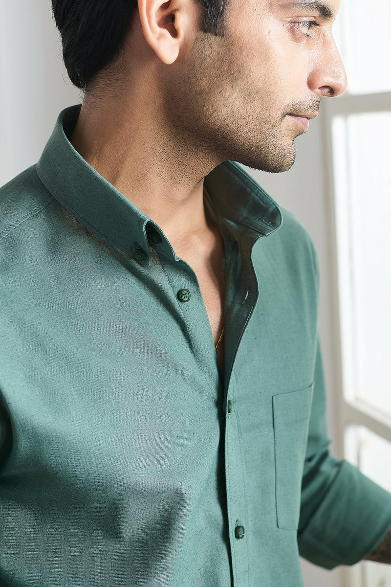 Moss Green Cotton Linen Shirt - Regular fit