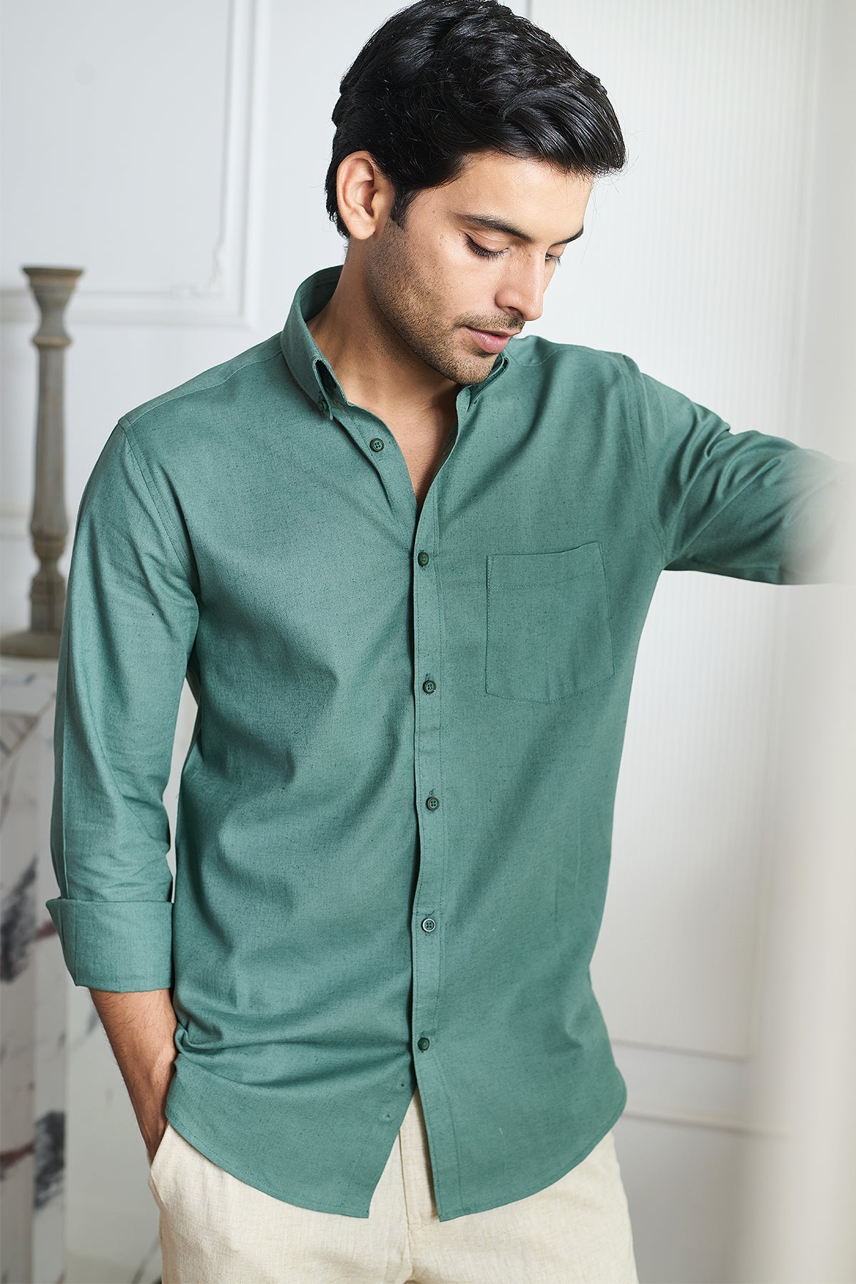 Moss Green Cotton Linen Shirt - Regular fit