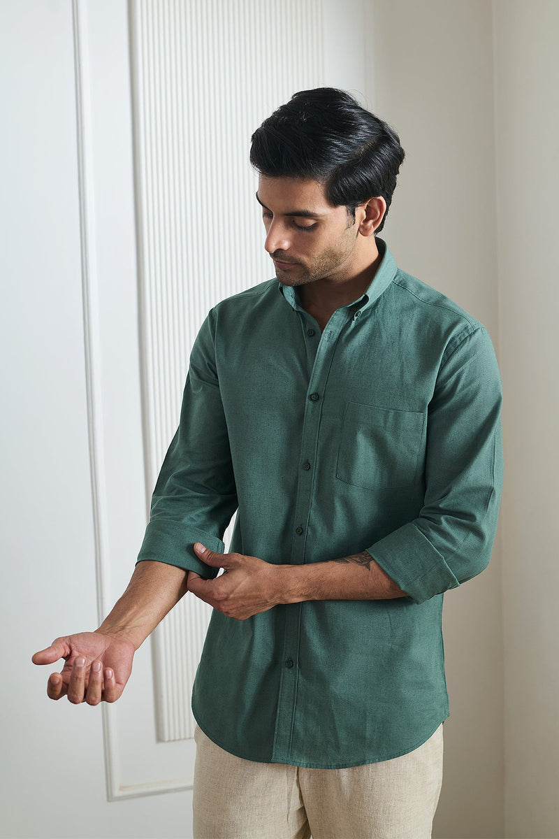 Moss Green Cotton Linen Shirt - Regular fit