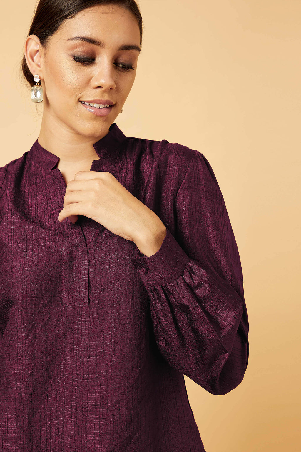 Falsa Stand Collar Tunic - Burgundy