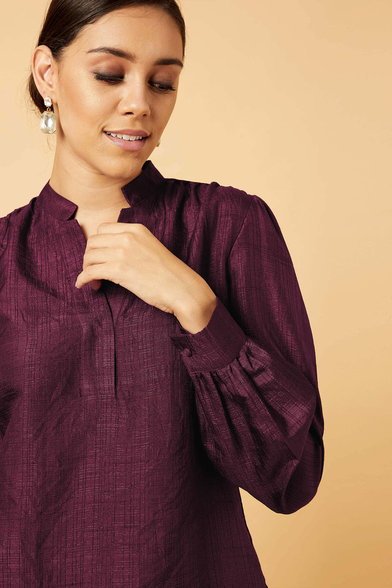 Falsa Stand Collar Tunic - Burgundy