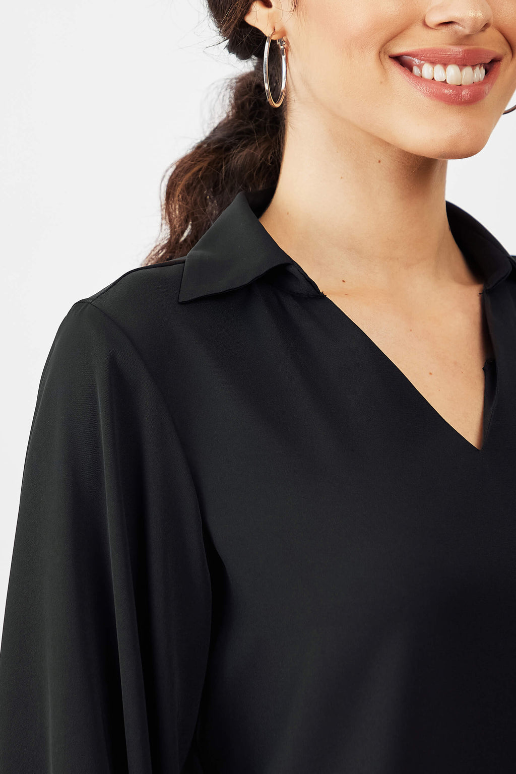Starlight Collared Neckline Top - Black