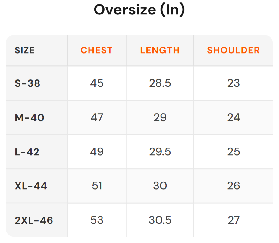 Size chart - Beyoung|Men's Topwear Oversized