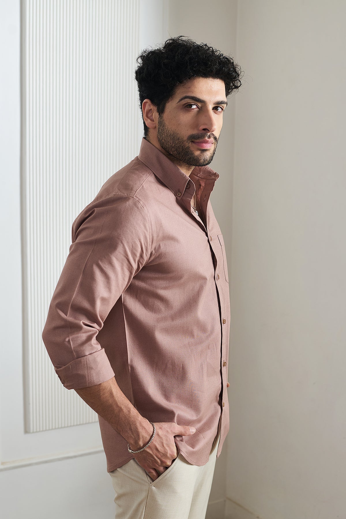 Pink Prose Cotton Linen Shirt - Regular fit