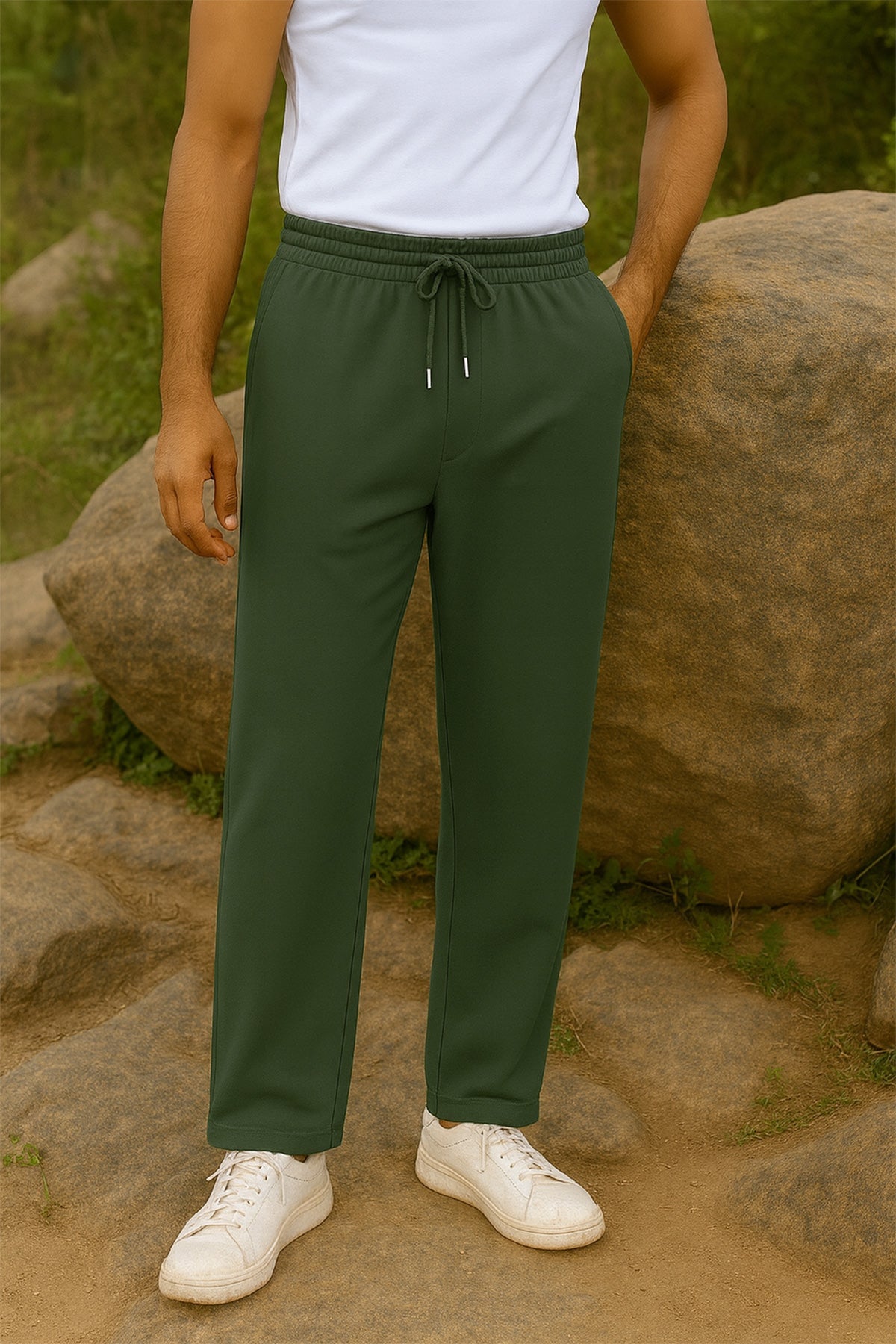 Pea Green 4 Way stretchable Lounge Pant - Regular fit