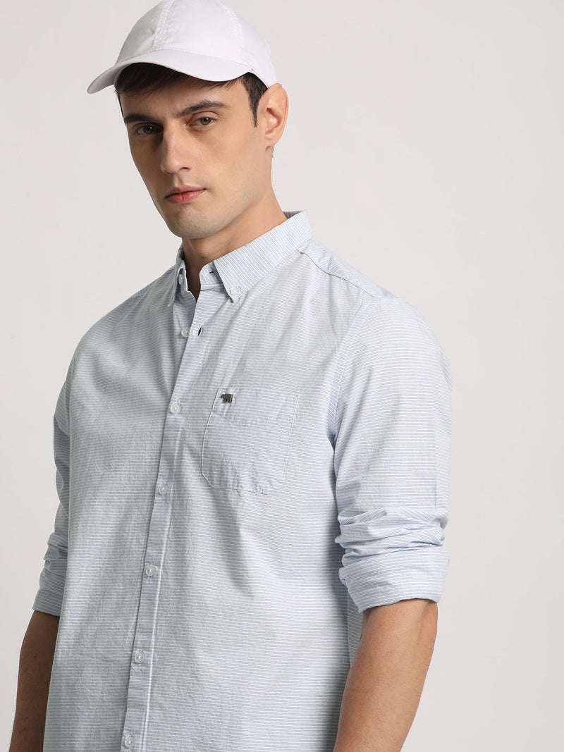 Boka - Men White Striped Slim Fit Cotton Casual Shirt