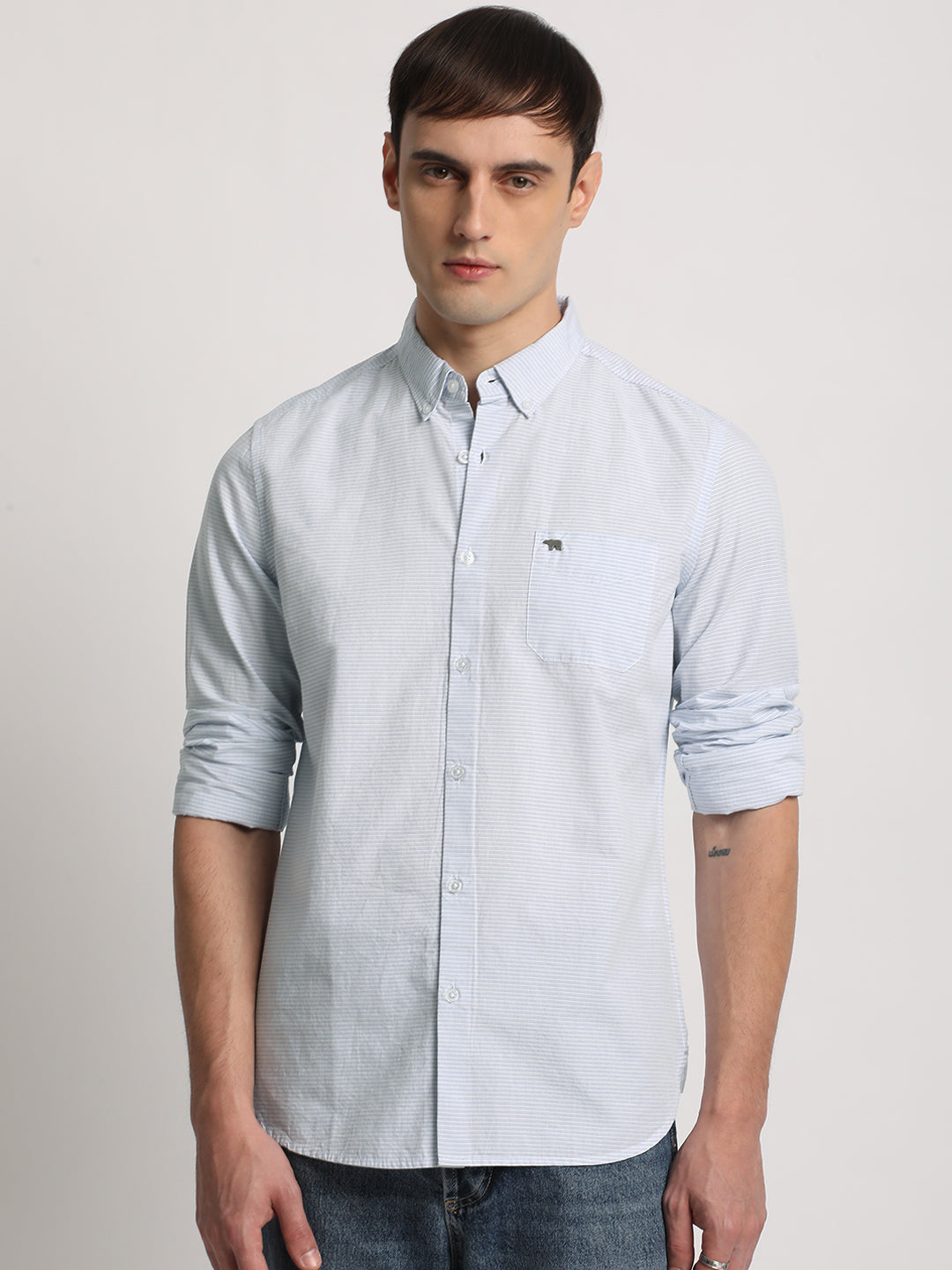 Boka - Men White Striped Slim Fit Cotton Casual Shirt