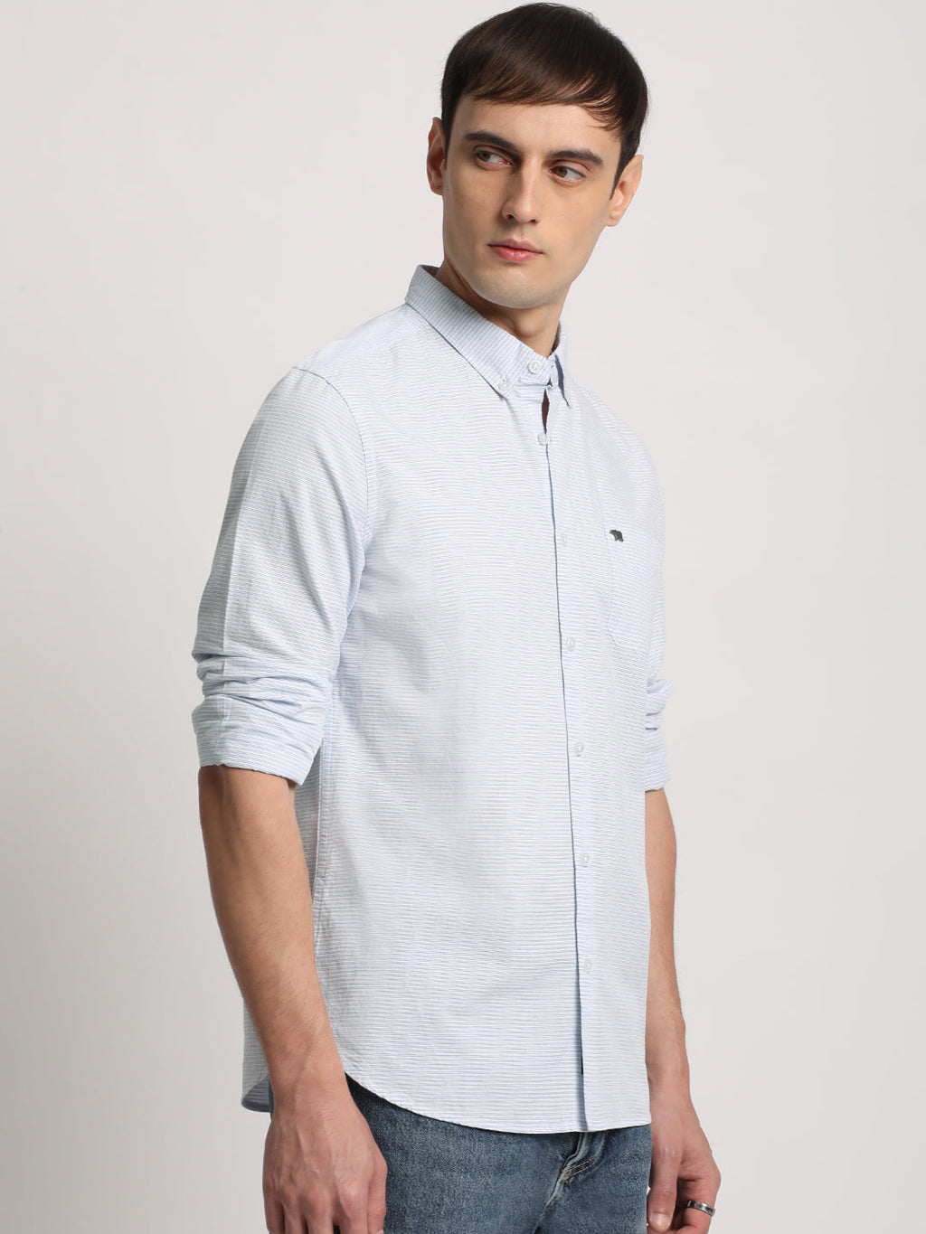 Boka - Men White Striped Slim Fit Cotton Casual Shirt
